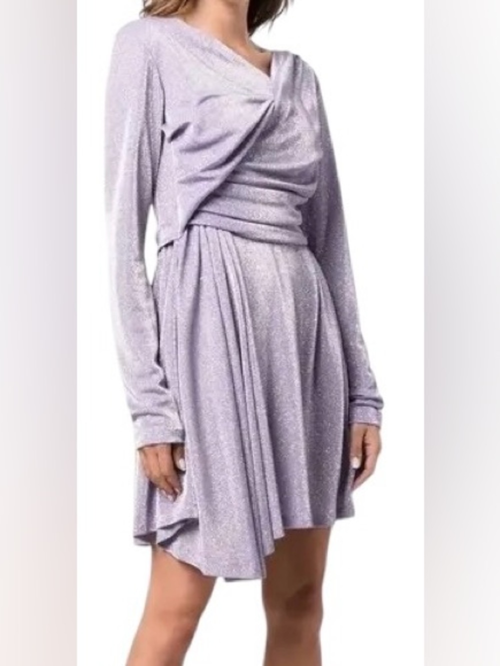 MSGM Lavender Lurex Draped Mini Dress Long Sleeve Size Small